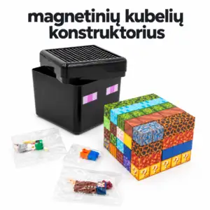 Minecraft tipo magnetiniai kubeliai 100 vnt. kvadratinėje dėžutėje
